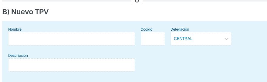 Campos Nombre, Código, Delegación y Descripción