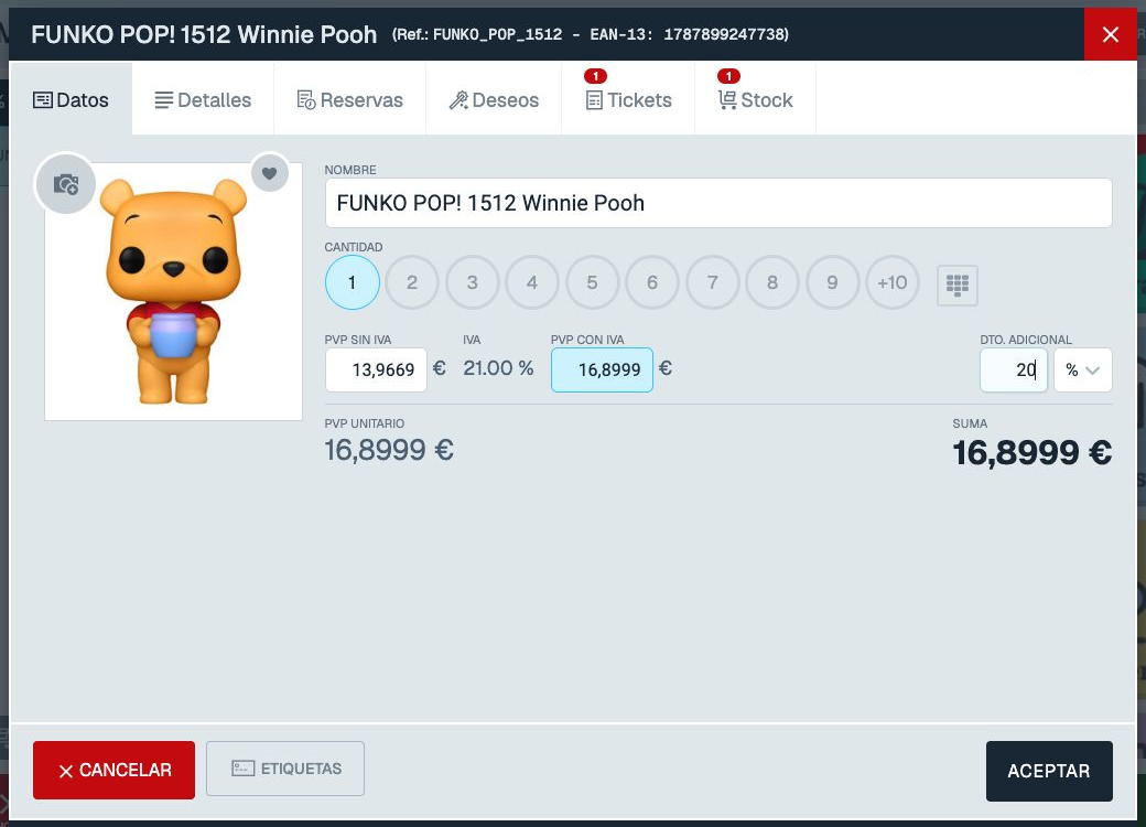 Editor del producto con DTO. ADICIONAL del 20 por ciento