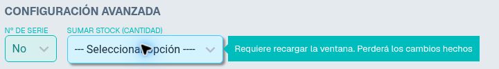 Selector Sumar stock con aviso de recarga