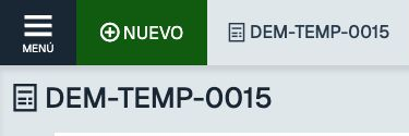 Barra superior del TPV con NUEVO y un ticket temporal vacío